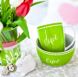 Ansicht ein Set: Tasse und Schale ANTON grün